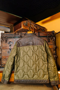 Patterned Quilted Jacket with Leather Detail