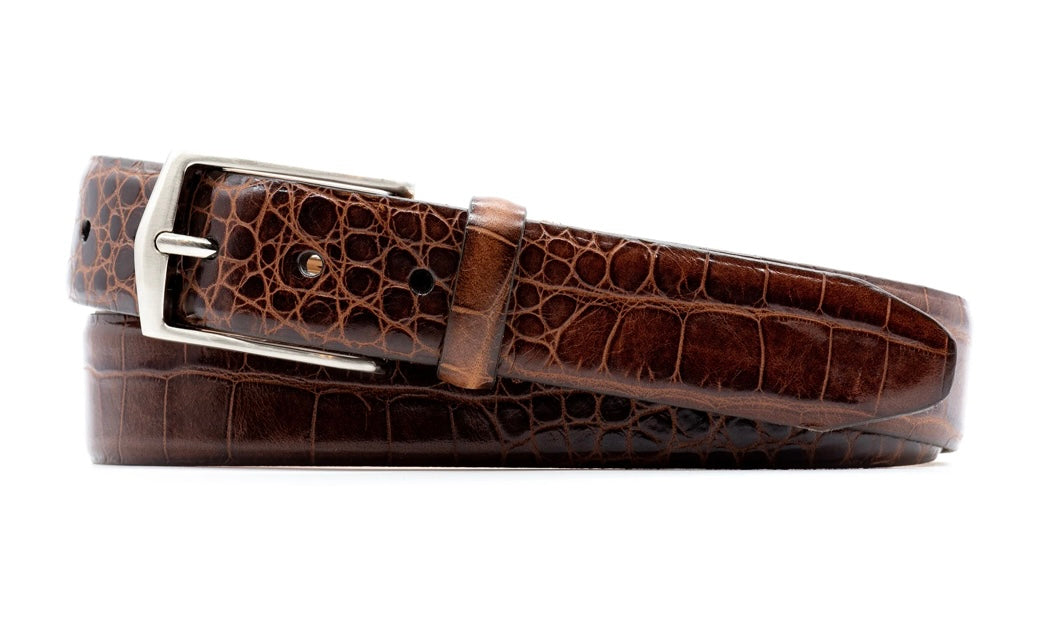 William 2 Buckle Belt (Brown Alligator Grain)