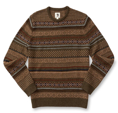 Birch Fair Isle Merino Crewneck Sweater (Olive Pine Heather)