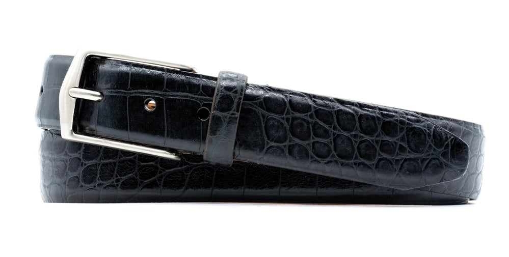 William 2 Buckle Belt (Black Alligator Grain)