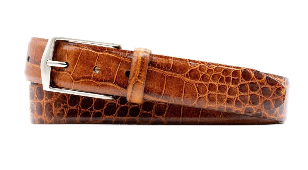 William 2 Buckle Belt (Chestnut Alligator Grain)