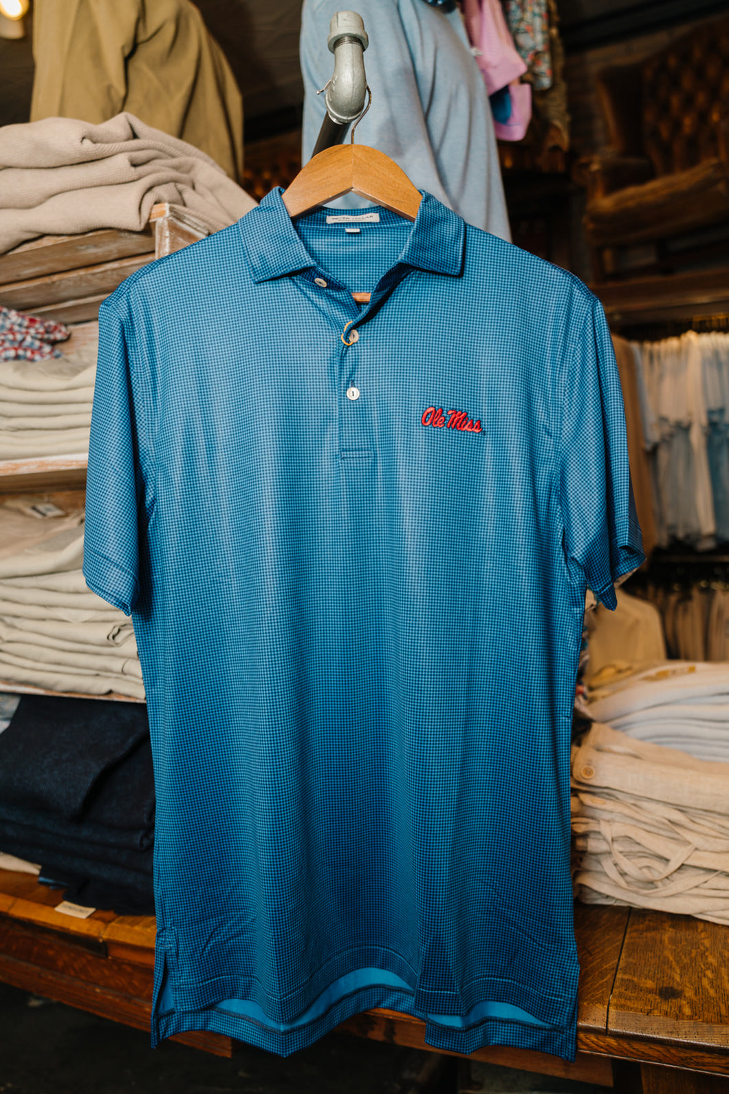 Ole Miss Gingham Performance Jersey Polo (Navy)