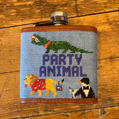 Party Animals Needlepoint Flask